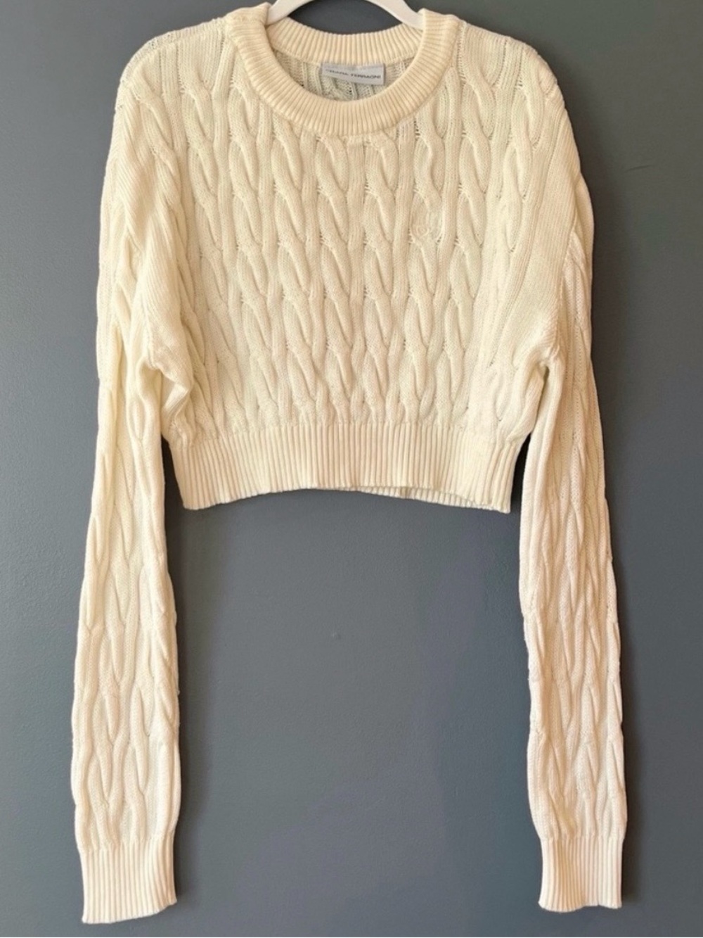 Chiara Ferragni Crewneck Cable Knit Cropped Sweater in Ivory